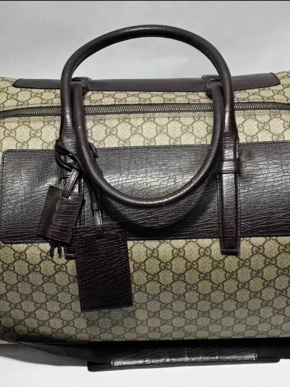 Gucci GG Supreme Travel Duffel in Beige and Dark Brown